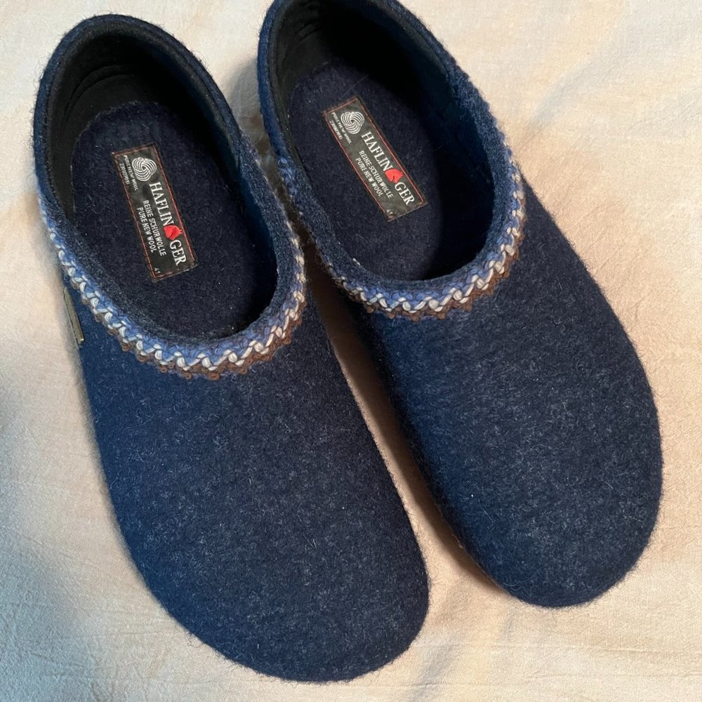 HAFLINGER GZH Zigzag Wool Slipper Clog Navy Wool Women's Size EU 41 US 10